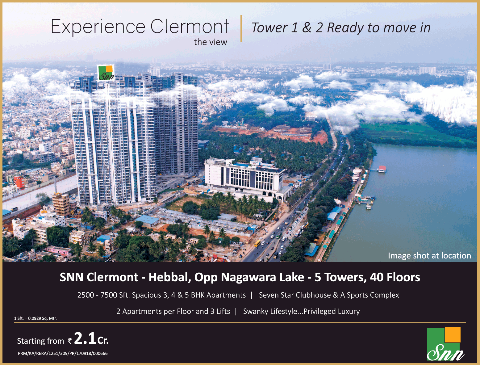 Book ready to move in apartments in tower 1 & 2 at SNN Clermont in Bangalore Update